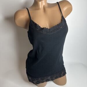 Esprit Y2K Black Lace Trim Cami Tank XL Clean Girl Lounge Minimalist Soft